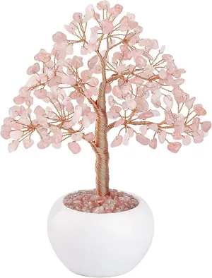 CrystalTears Rose Quartz Crystal Money Tree Feng Shui Natural Healing Crystal Gemstone Bonsai Tree Gifts for Mom Home Office Decor Good Luck
