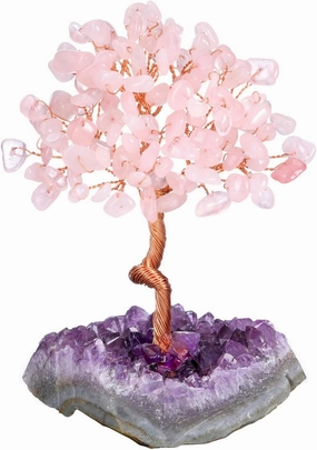 CrystalTears Rose Quartz Crystal Tree Handmade Healing Crystal Gemstone Tree Life Wire Wrapped Amethyst Cluster Geode Base Pink Stone Trees for Home Office Decor Gifts for Christmas Birthday