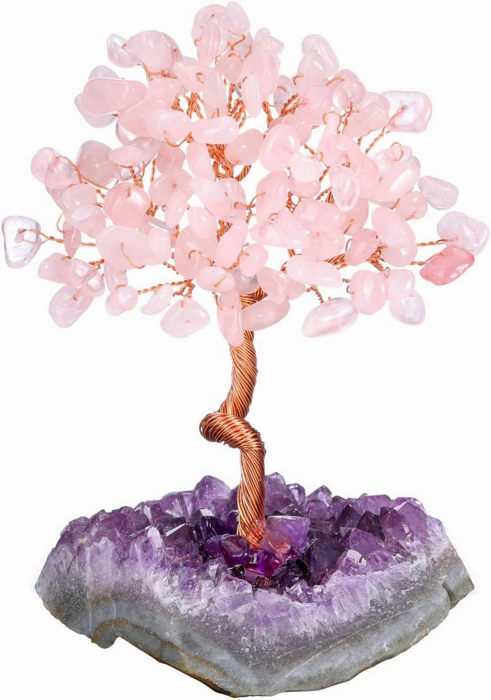 CrystalTears Rose Quartz Crystal Tree Handmade Healing Crystal Gemstone Tree Life Wire Wrapped Amethyst Cluster Geode Base Pink Stone Trees for Home Office Decor Gifts for Christmas Birthday