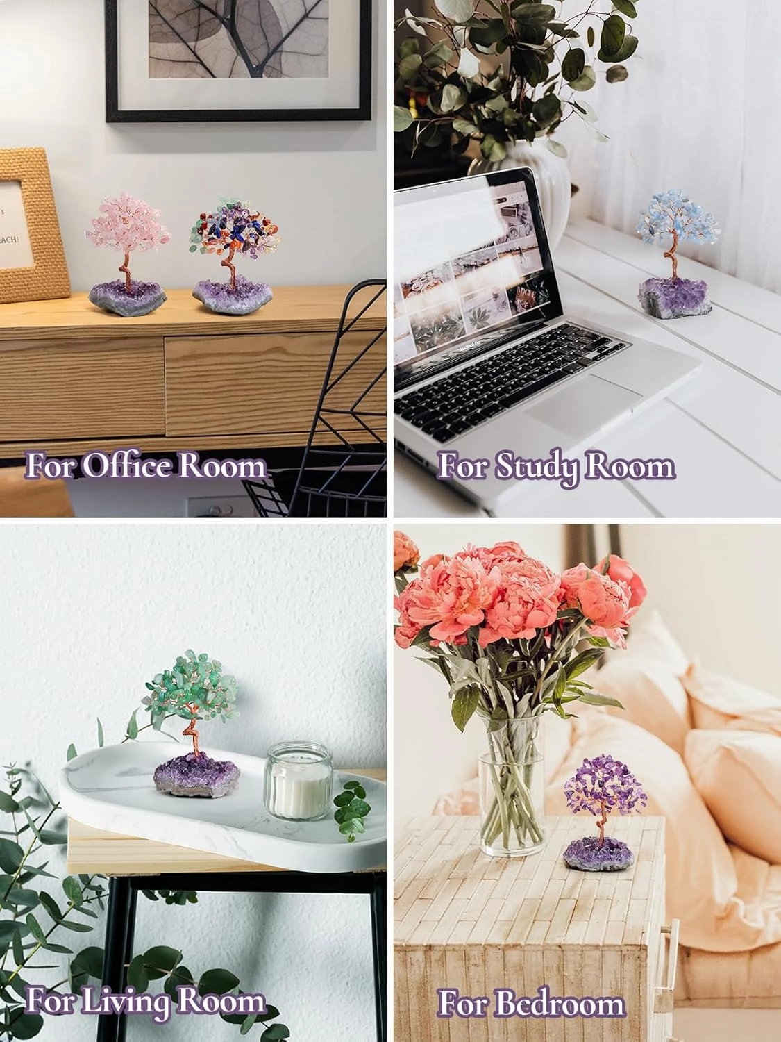CrystalTears Rose Quartz Crystal Tree Handmade Healing Crystal Gemstone Tree Life Wire Wrapped Amethyst Cluster Geode Base Pink Stone Trees for Home Office Decor Gifts for Christmas Birthday