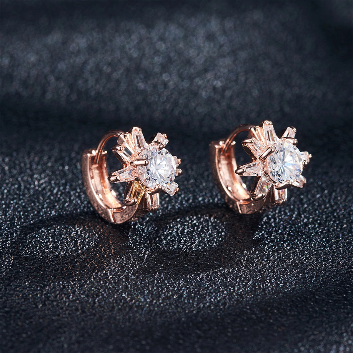 Cubic Zirconia & 18K Rose Gold-Plated Flower Huggie Earrings