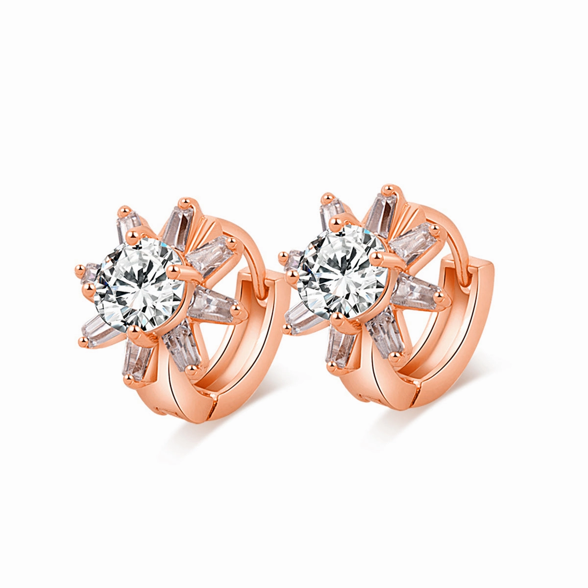 Cubic Zirconia & 18K Rose Gold-Plated Flower Huggie Earrings