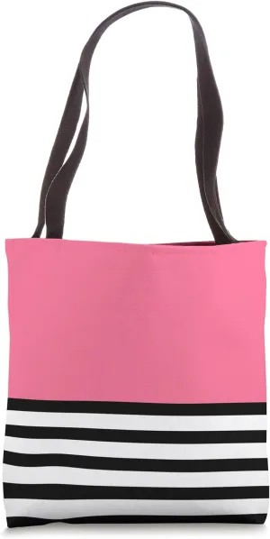 Cute Retro Pop Bold Pink Stripes Minimalist Graphic Tote Bag