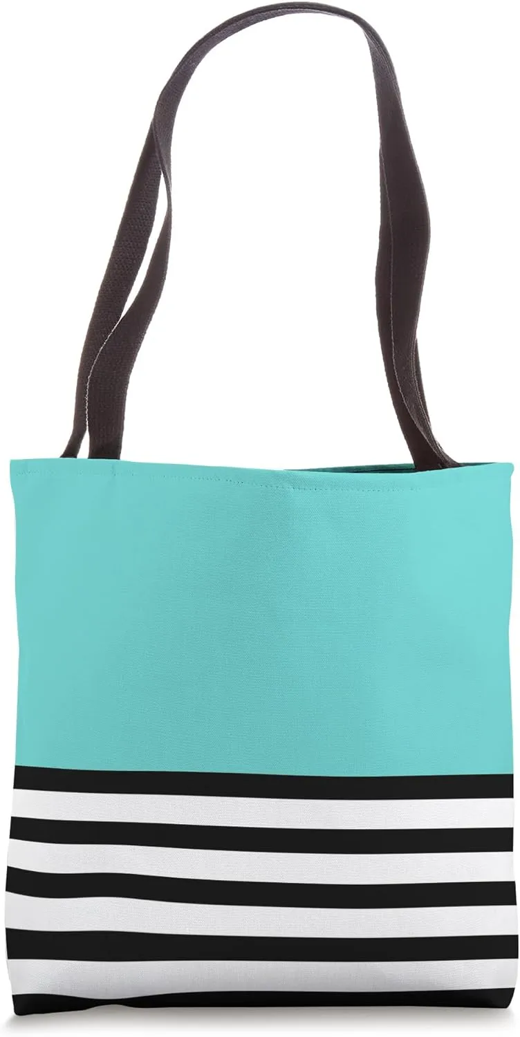 Cute Retro Pop Bold Turquoise Stripes Minimalist Graphic Tote Bag