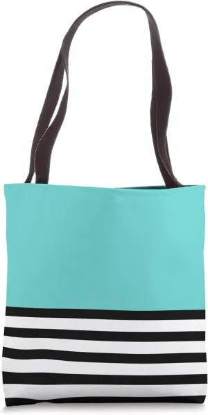 Cute Retro Pop Bold Turquoise Stripes Minimalist Graphic Tote Bag
