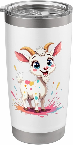Cute Cartoon Goat with Colorful Splashes Stainless Steel Insulated Tumbler
