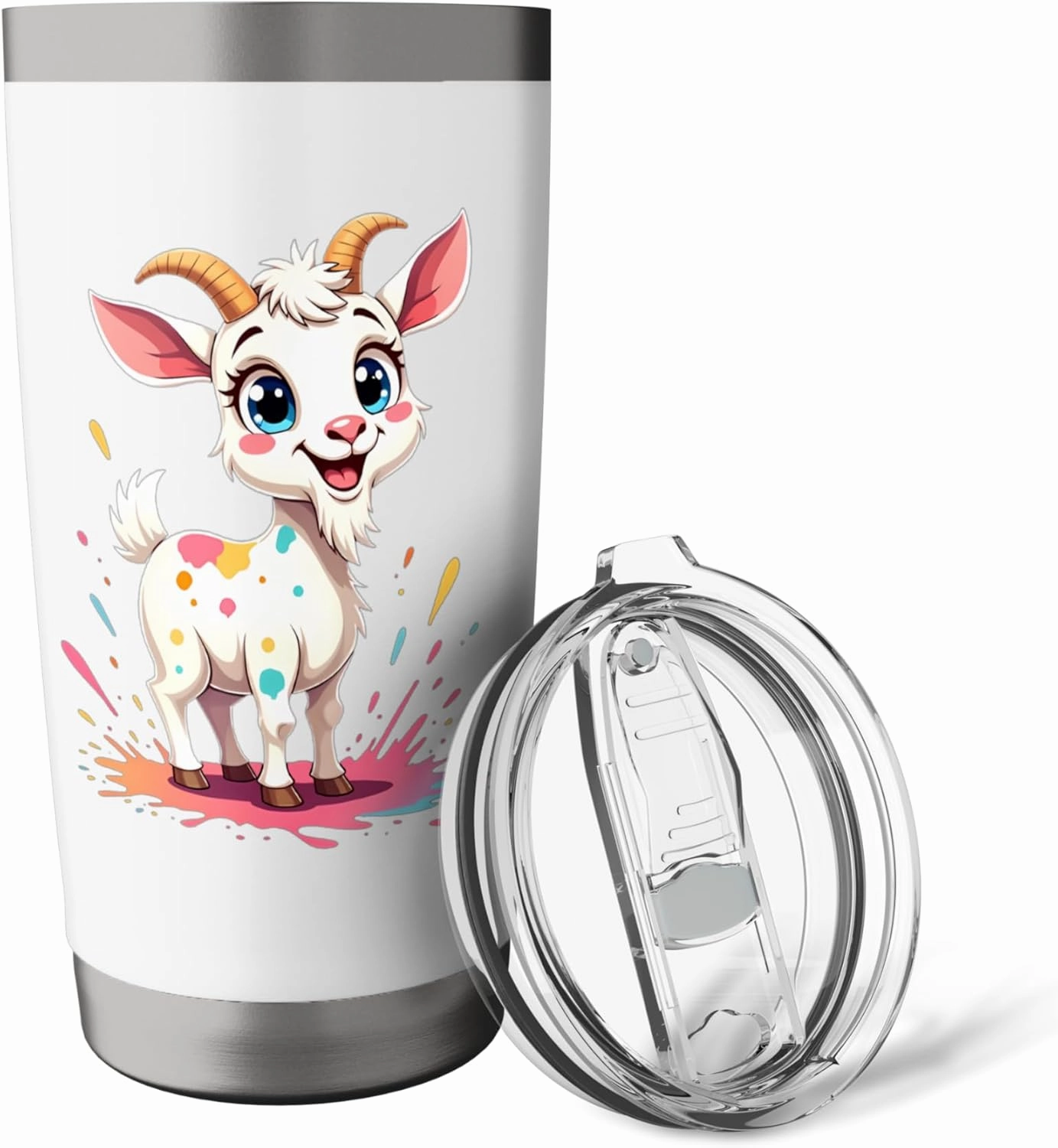 Cute Cartoon Goat with Colorful Splashes Stainless Steel Insulated Tumbler