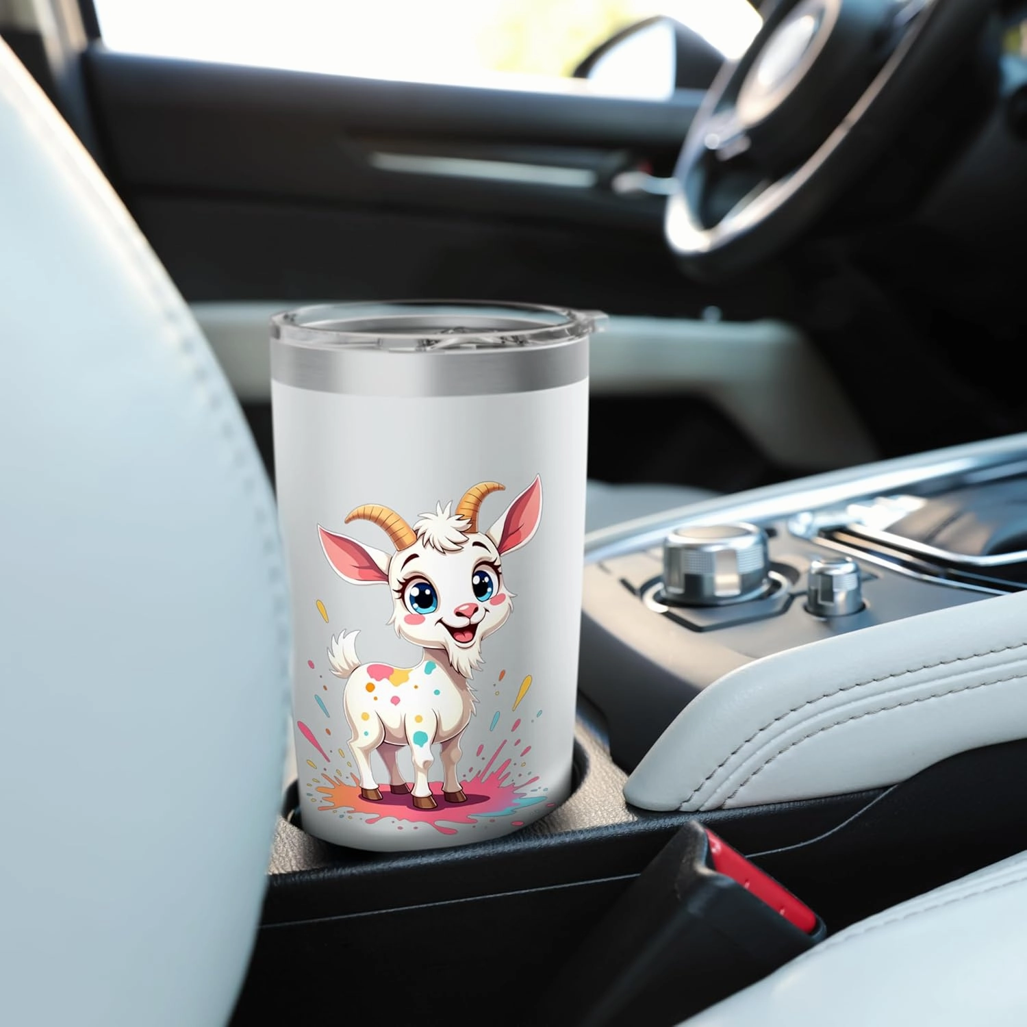 Cute Cartoon Goat with Colorful Splashes Stainless Steel Insulated Tumbler