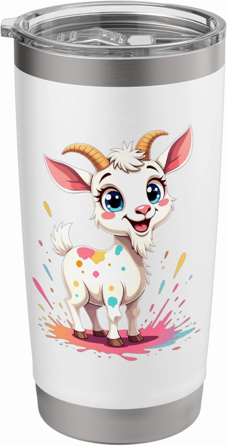 Cute Cartoon Goat with Colorful Splashes Stainless Steel Insulated Tumbler