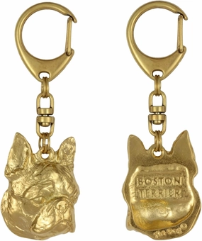 Cute Dog Keychain - Exclusive Collection Cute Boston Terrier Keyring – Cute Gold-Plated Keyrings with a 2,5 cm Lock – Dog Lover Gifts for Dog Lovers – 4,6x3,2x9,7cm