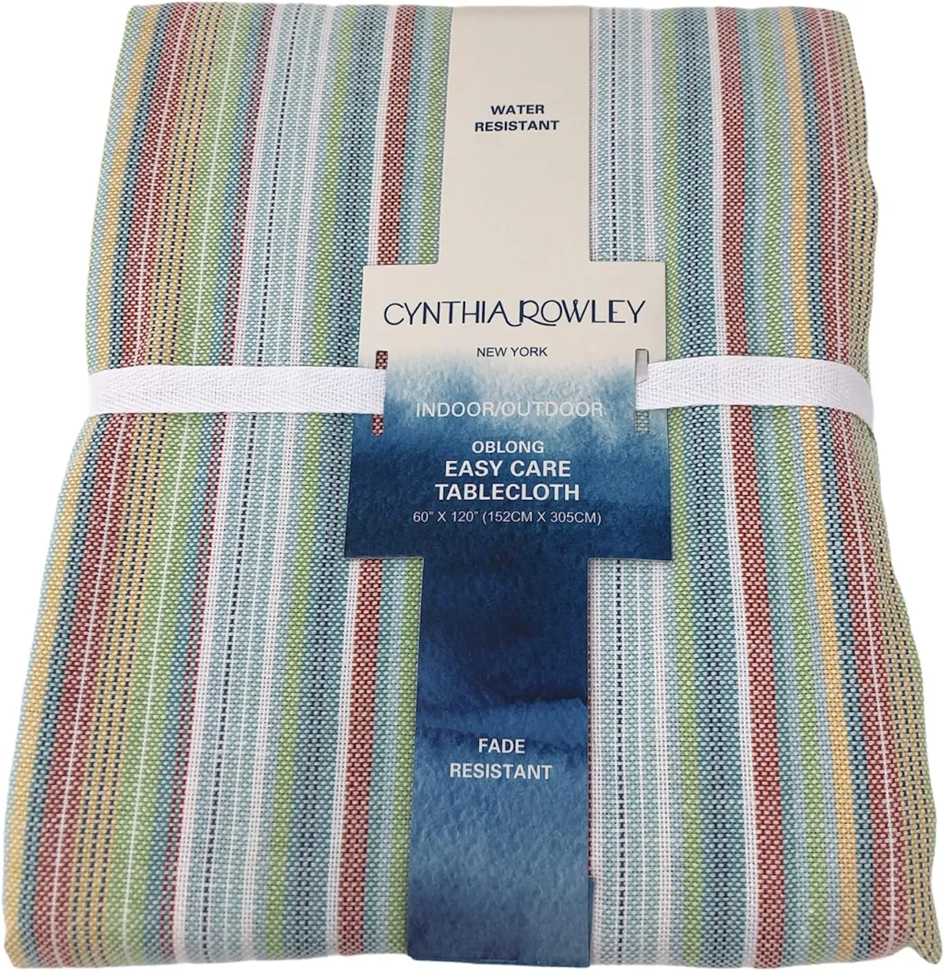Cynthia Rowley Fabric Cotton/Polyester Blend Tablecloth with Fringes Fade/Water Resistant Indoor/Outdoor Striped Colorful Pattern | 60 Inches x 120 Inches | Seats 10-12