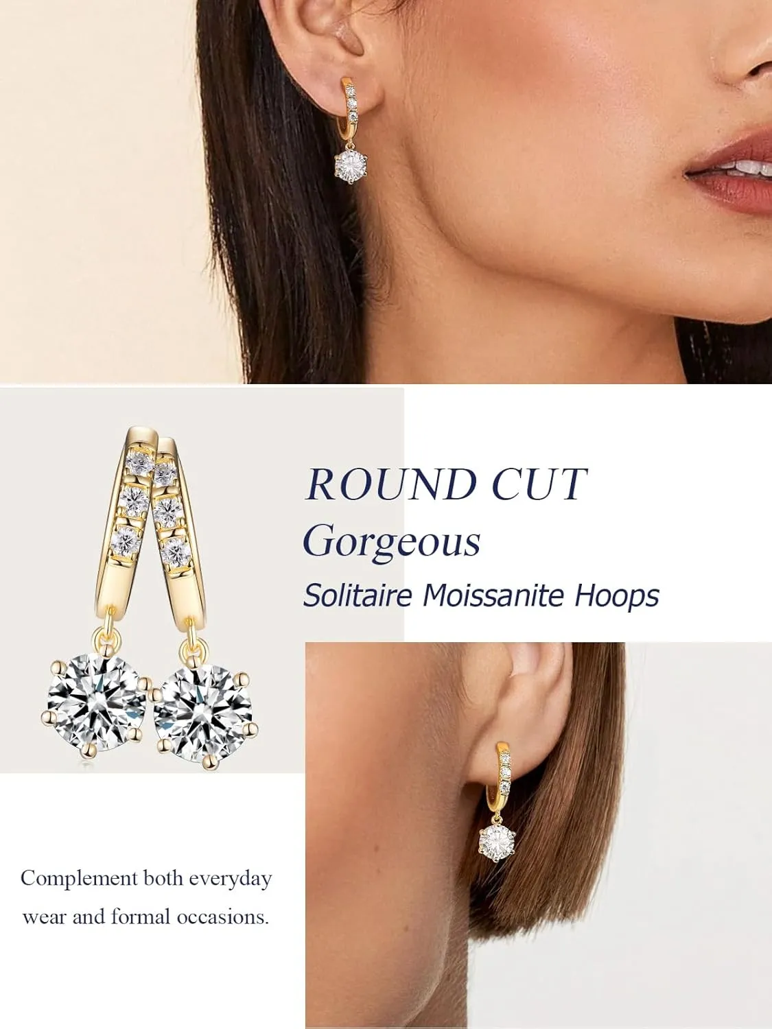 D Color VVS1 Clarity Moissanite Sparkle Dangle Hoop Earrings for Women, Radiant Cut/Pear Cut/Round Cut/Star/Sun, Solid 925 Sterling Silver, Anniversary Valentines Mother's Day Jewelry