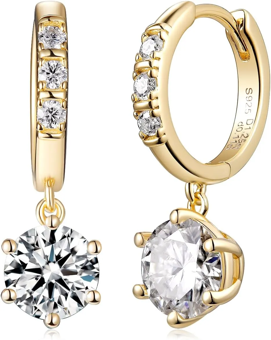 D Color VVS1 Clarity Moissanite Sparkle Dangle Hoop Earrings for Women, Radiant Cut/Pear Cut/Round Cut/Star/Sun, Solid 925 Sterling Silver, Anniversary Valentines Mother's Day Jewelry