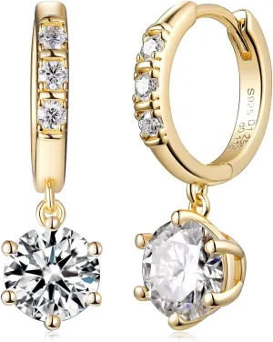 D Color VVS1 Clarity Moissanite Sparkle Dangle Hoop Earrings for Women, Radiant Cut/Pear Cut/Round Cut/Star/Sun, Solid 925 Sterling Silver, Anniversary Valentines Mother's Day Jewelry
