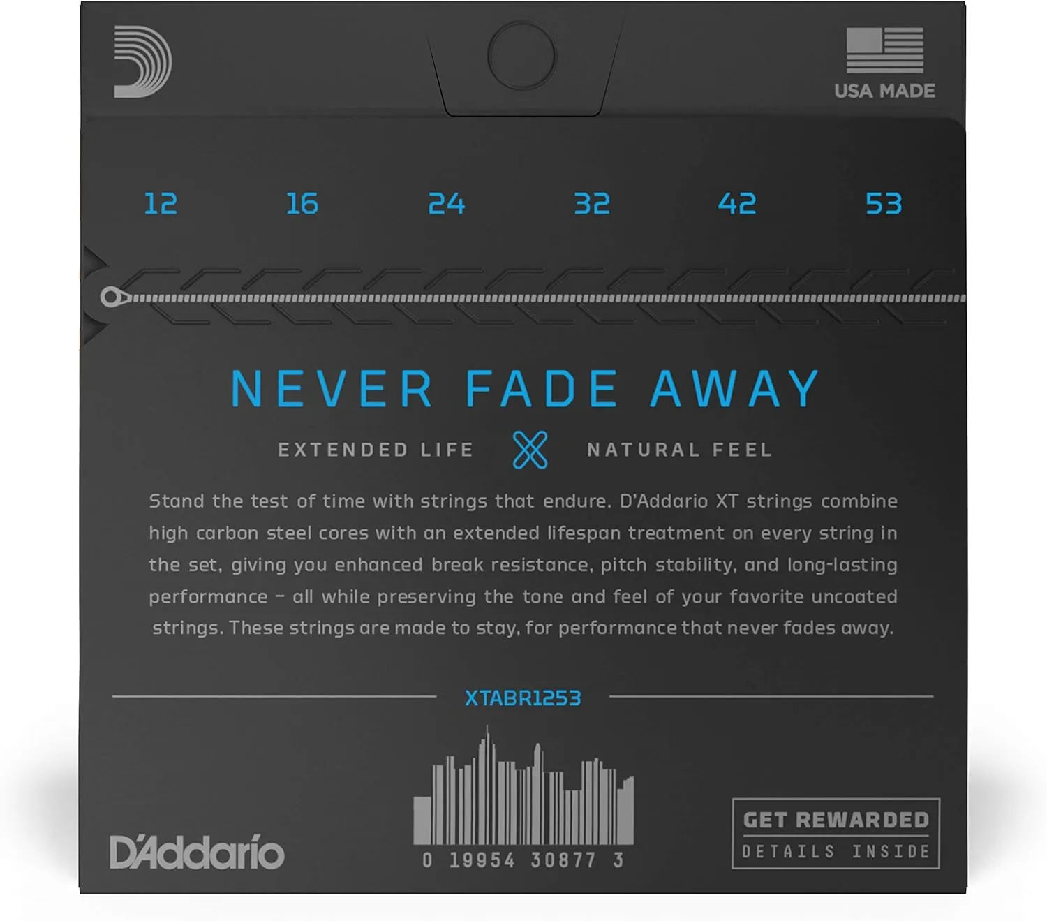 D'Addario Guitar Strings - XT 80/20 Bronze Coated Acoustic Guitar Strings - XTABR1253 - Extended String Life with Natural Tone & Feel - For 6 String Guitars - 12-53 Light