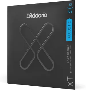 D'Addario Guitar Strings - XT 80/20 Bronze Coated Acoustic Guitar Strings - XTABR1253 - Extended String Life with Natural Tone & Feel - For 6 String Guitars - 12-53 Light