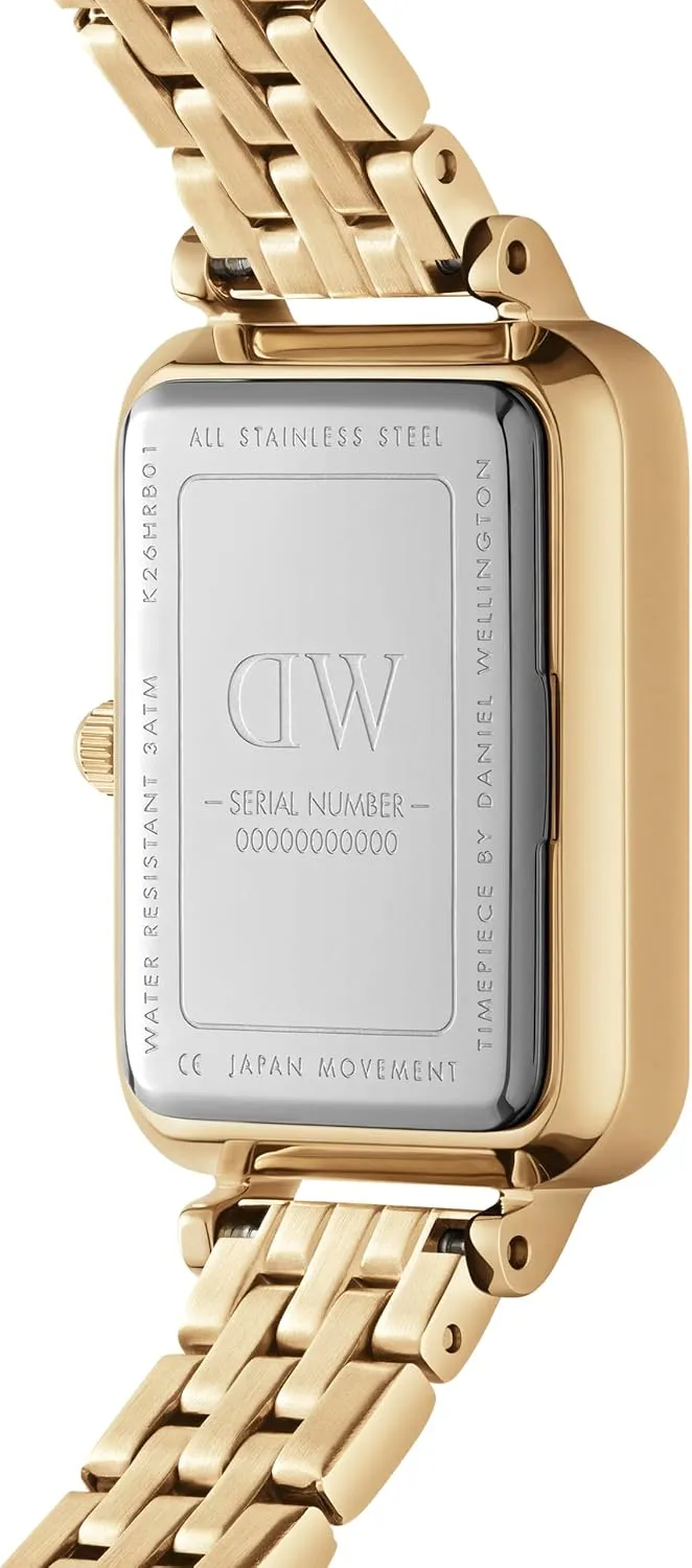 Daniel Wellington Quadro 5-Link Bezel Women's Watch – 20x26mm Square Case, Stainless Steel Strap, Japanese Quartz Movement, Water Resistant, Analog Watch for Women