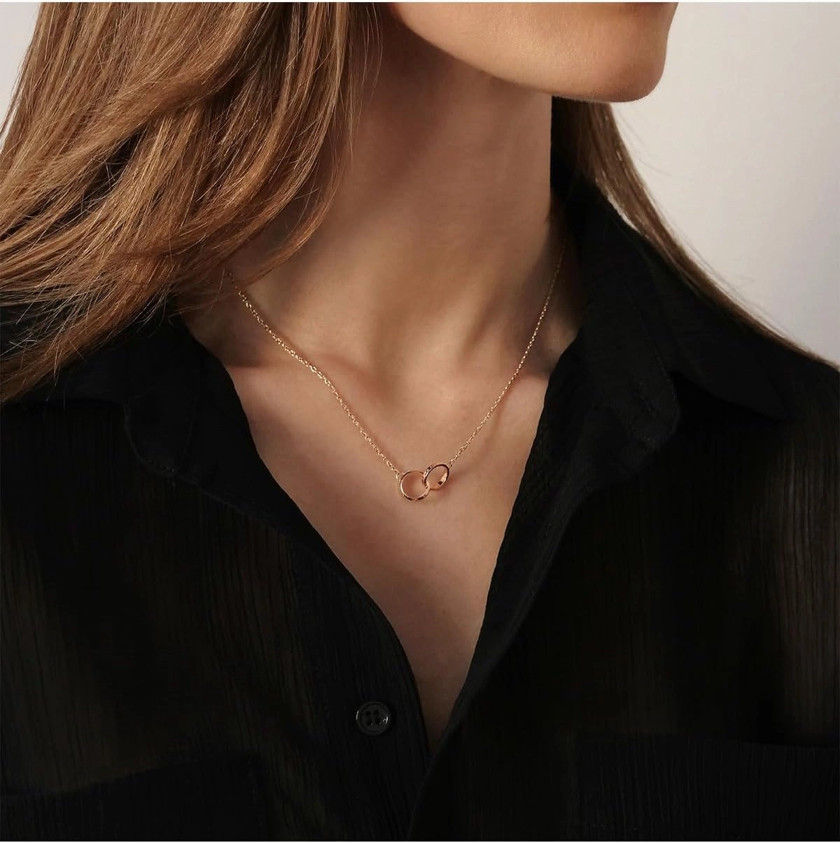Daniel Wellington Elan Unity Pendant Necklace - 316L Stainless Steel, Interlocking Double Circle Ring Necklace for Women & Men, 44cm / 17.3 Inches