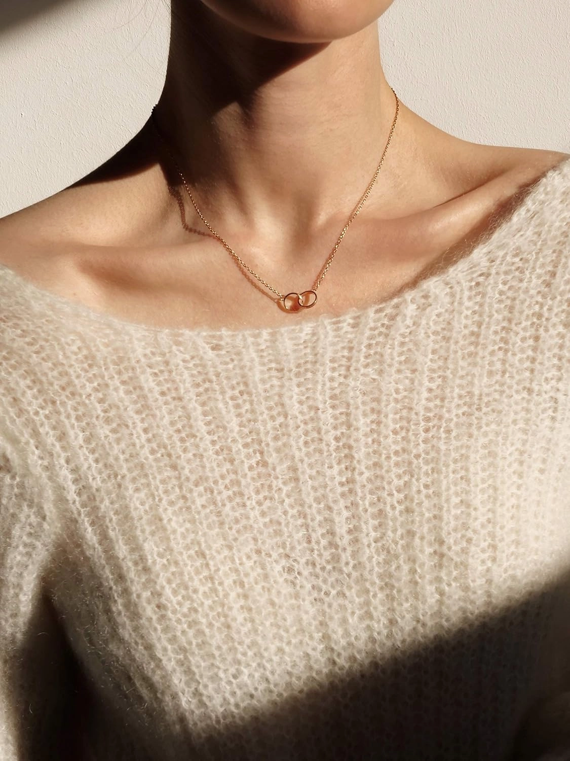 Daniel Wellington Elan Unity Pendant Necklace - 316L Stainless Steel, Interlocking Double Circle Ring Necklace for Women & Men, 44cm / 17.3 Inches