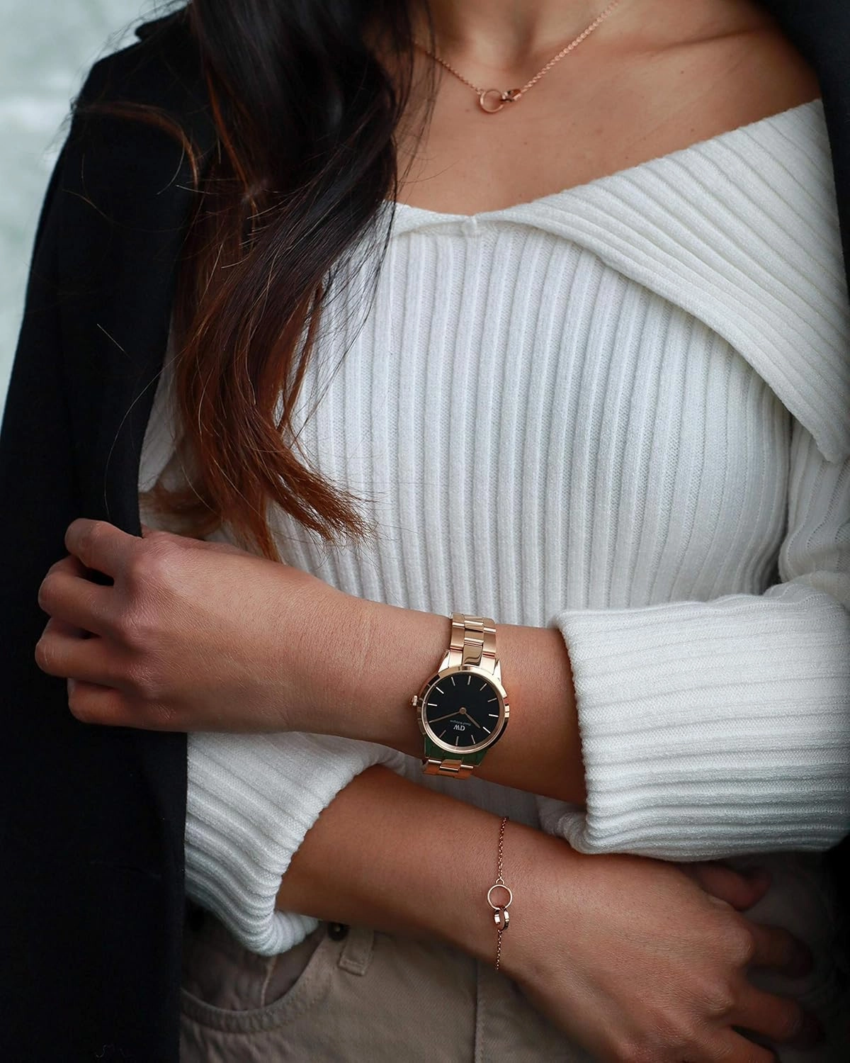 Daniel Wellington Elan Unity Pendant Necklace - 316L Stainless Steel, Interlocking Double Circle Ring Necklace for Women & Men, 44cm / 17.3 Inches