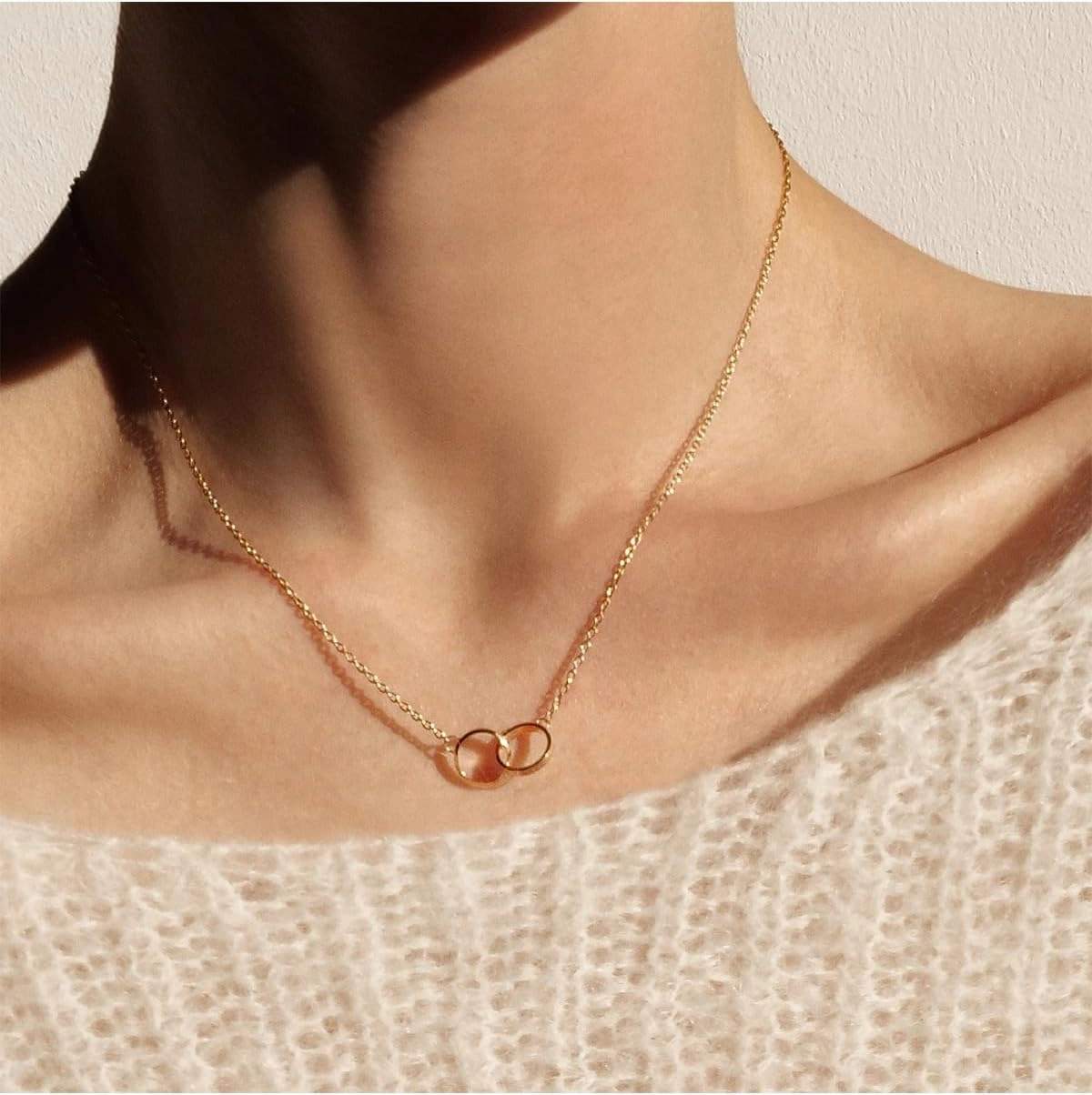Daniel Wellington Elan Unity Pendant Necklace - 316L Stainless Steel, Interlocking Double Circle Ring Necklace for Women & Men, 44cm / 17.3 Inches