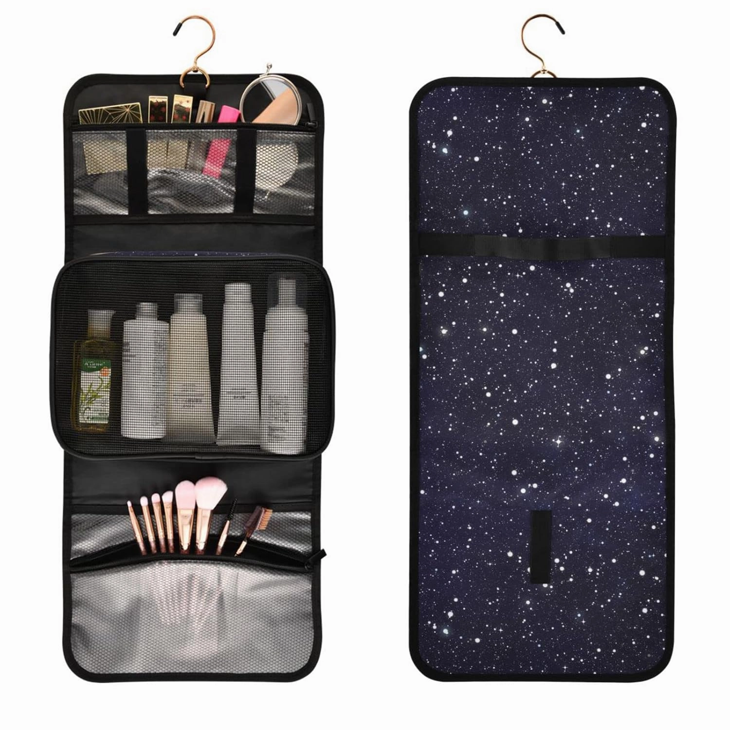 Dark Blue Galaxy Night Sky with Seamless Bright Stars 1 PC Hanging Toiletry Wash bag Portable Makeup Organizer Brush Storage Case Portable Travel Cosmetic with Hook