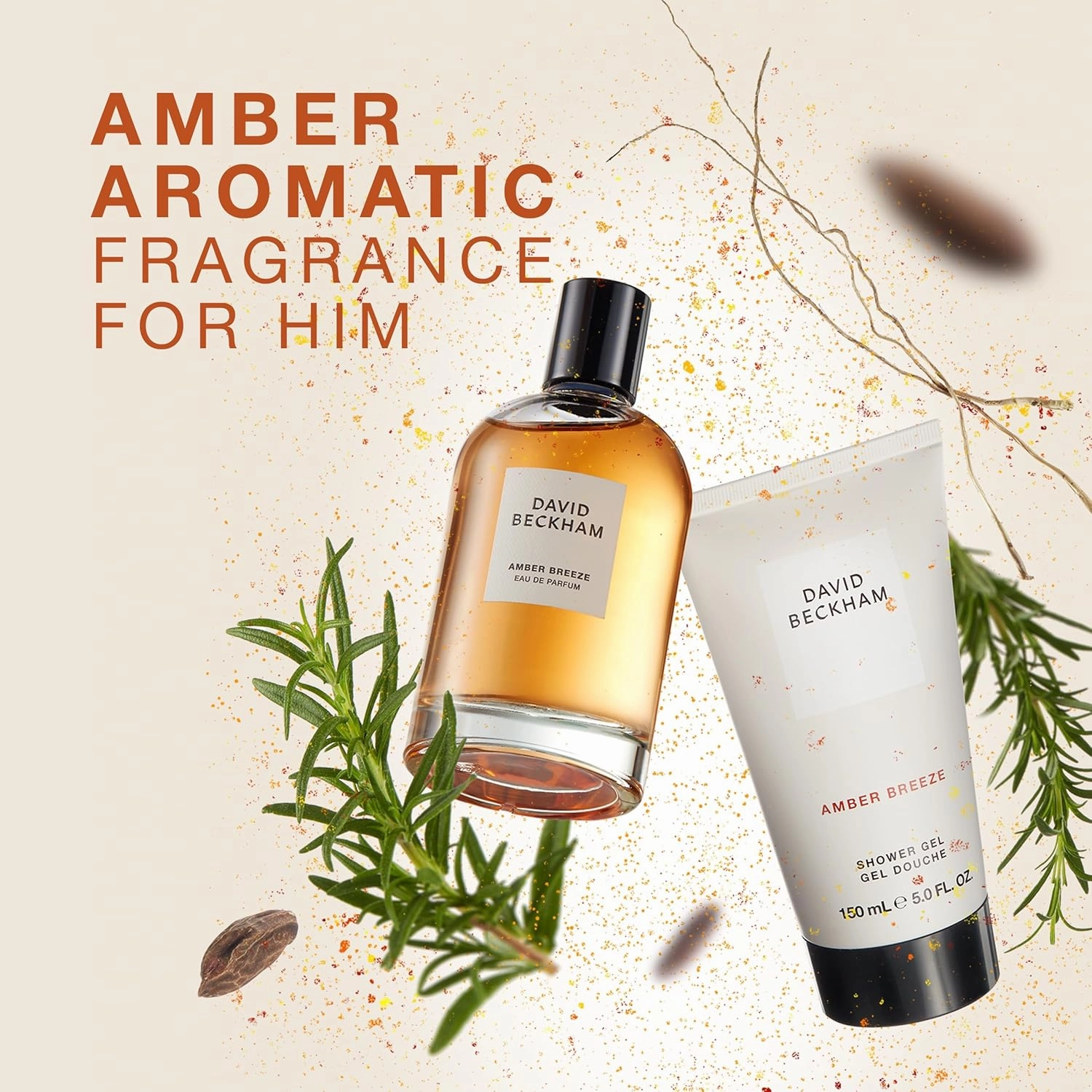 David Beckham Amber Breeze Eau de Parfum   Shower Gel Gift Set, Notes of Bargamot, Lavender, and Wood, Men's Fragrance, Long Lasting, Everyday Fragrance