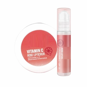 DBE Vitamin C Rose Tinted Lip Kit, Lip Lightening Scrub for Dark Lips Exfoliation, For Hyperpigmented Lips, Dehydrated Lips, Flaky Lips & Chapped Lips, For All 25g