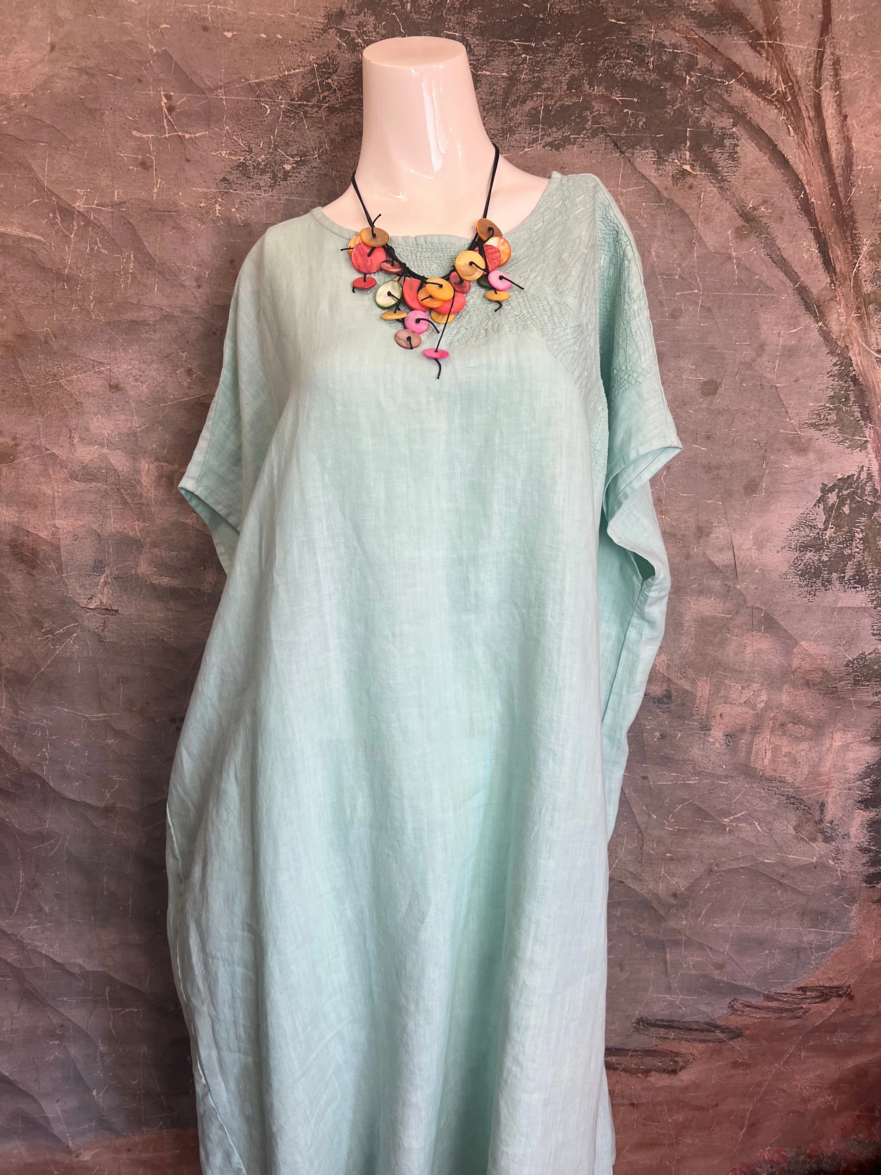 DDY670 Embroidered Boxy Dress-Jade