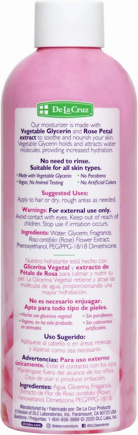 De La Cruz Rose Water and Glycerin for Face - Rosewater Facial Toner and Moisturizer for Skin and Hair 8 fl oz (236 mL) - 4 Bottles