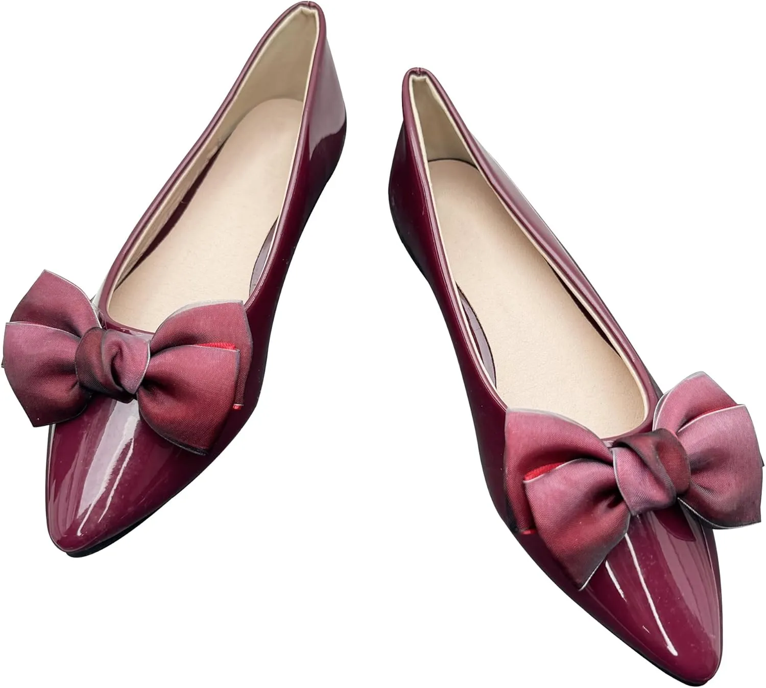 Dear Time Women's Bow Ballets Pointy Toe PU Leather Flats Shoes Slip-ons Casual Comfortable Loafers Walking Shoes for Women