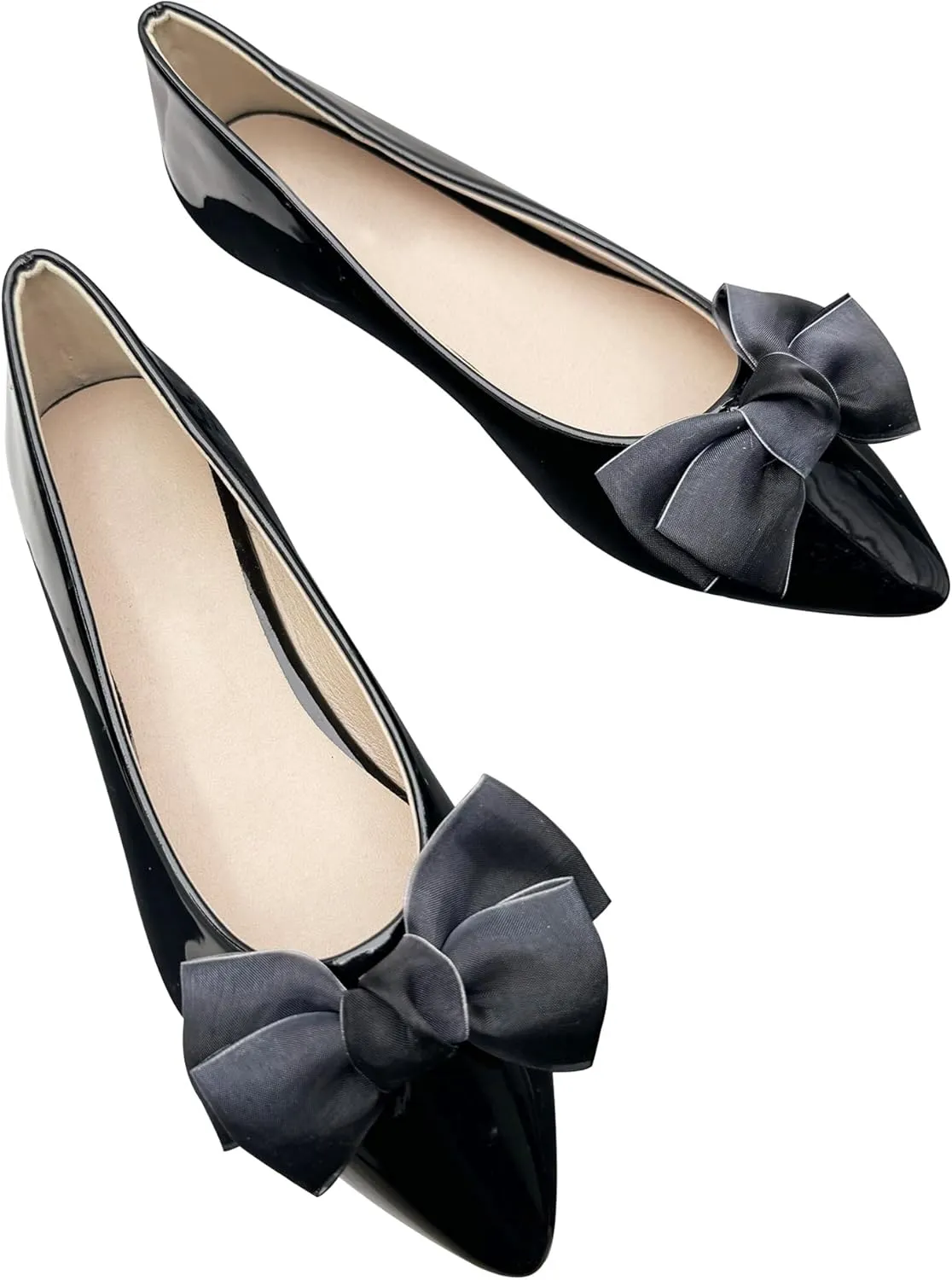 Dear Time Women's Bow Ballets Pointy Toe PU Leather Flats Shoes Slip-ons Casual Comfortable Loafers Walking Shoes for Women