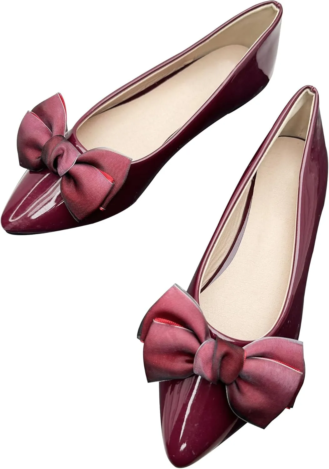 Dear Time Women's Bow Ballets Pointy Toe PU Leather Flats Shoes Slip-ons Casual Comfortable Loafers Walking Shoes for Women