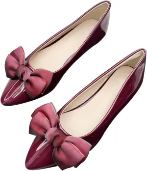 Dear Time Women's Bow Ballets Pointy Toe PU Leather Flats Shoes Slip-ons Casual Comfortable Loafers Walking Shoes for Women