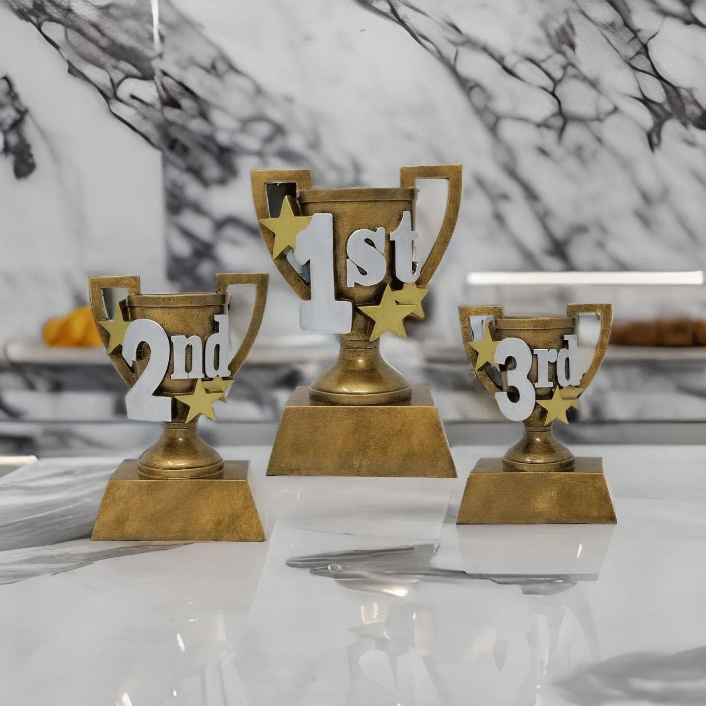 Decade Awards Stunning 3D Gold Cup Trophy for Champions | Exclusive 1st, 2nd, 3rd Place Awards | Celebrate Victory with Stunning Silver Accents & Stars - Engraved Plate on Request