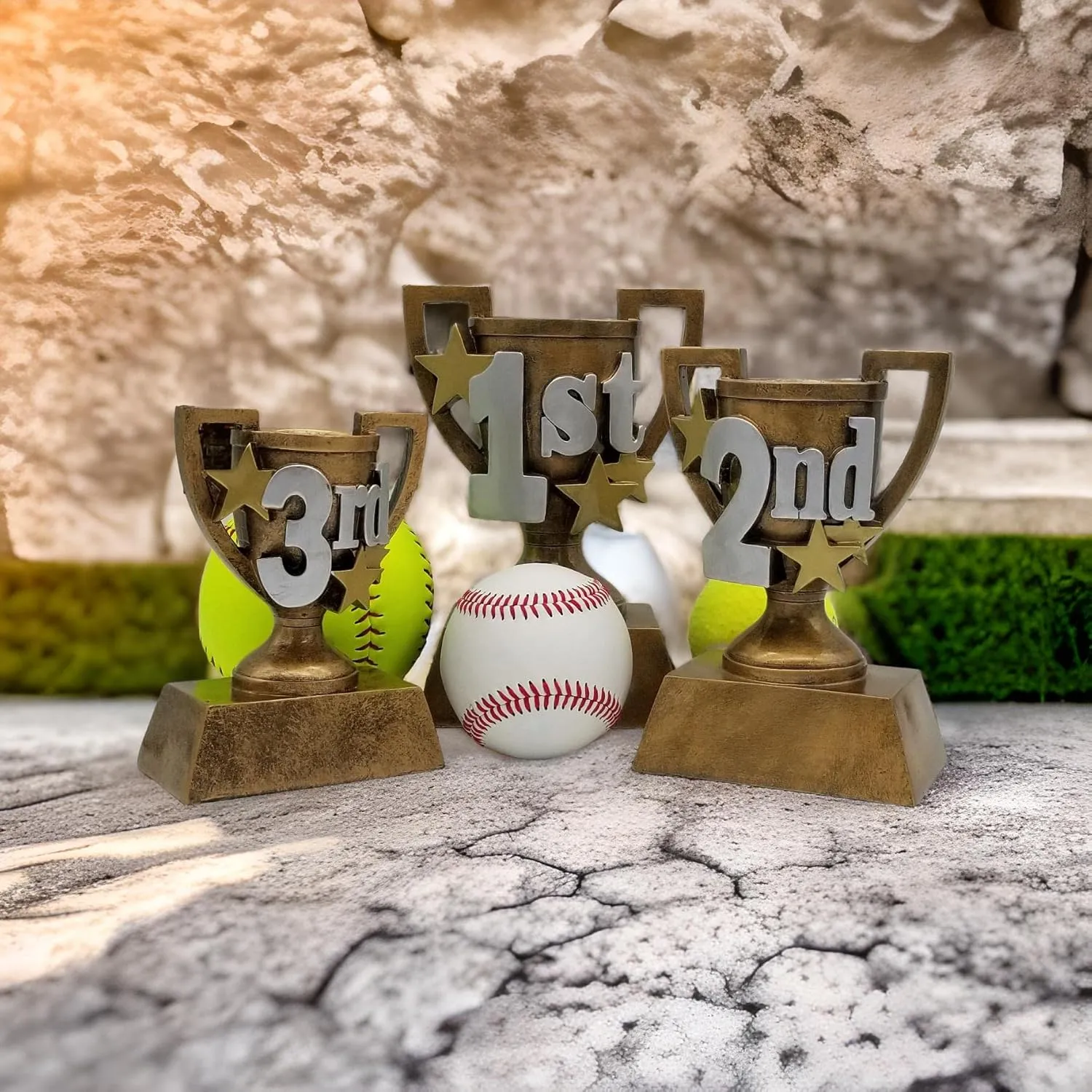 Decade Awards Stunning 3D Gold Cup Trophy for Champions | Exclusive 1st, 2nd, 3rd Place Awards | Celebrate Victory with Stunning Silver Accents & Stars - Engraved Plate on Request
