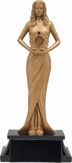 Decade Awards Achievement Trophy, Female - Golden Goddess Award, 8 Inch Tall - Engraved Plate on Request
