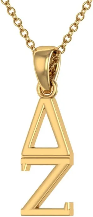 Delta Zeta Vertical Yellow Gold Plated Sterling Silver Pendant with 18" Chain – Beautiful Greek Jewelry for Sorority Gifts and Merch Collectors
