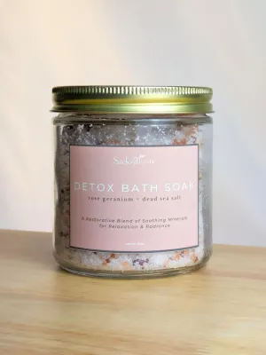 Detox Bath Soak - Rose Geranium, All Skin Types, Luxury Bath Salt Blend for Soothing, Hydrating, Stress Relief, Bathing & Detox, 15oz