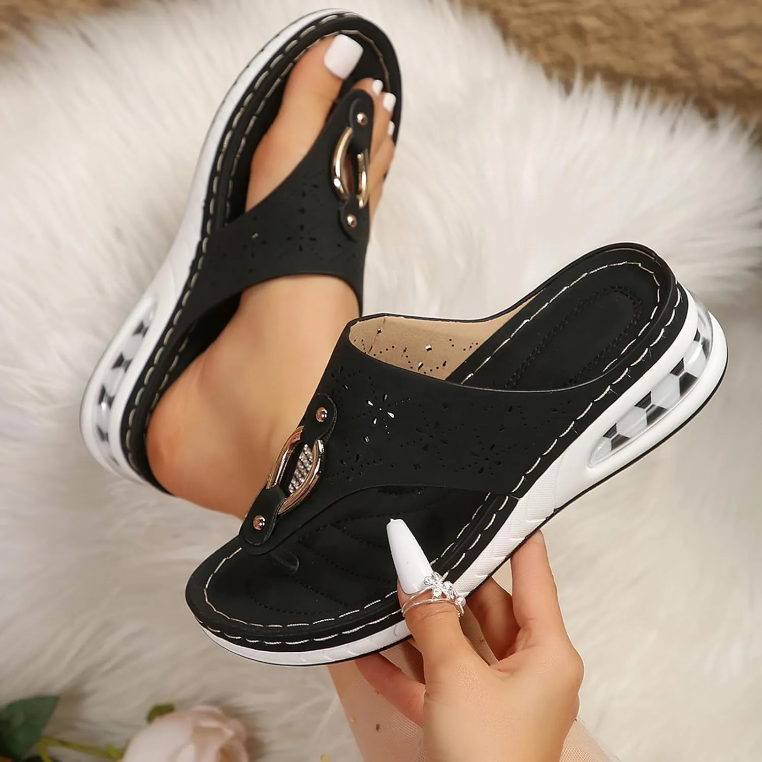 Dheva-C Orthopedic Sandals for Women,Womens Sandals with Arch Support Orthotic Sandals Flip Flops Wedge Walking Slippers Breathable Anti-Slip Sandals for Women Dressy Summer Travel Beach Flip Flops