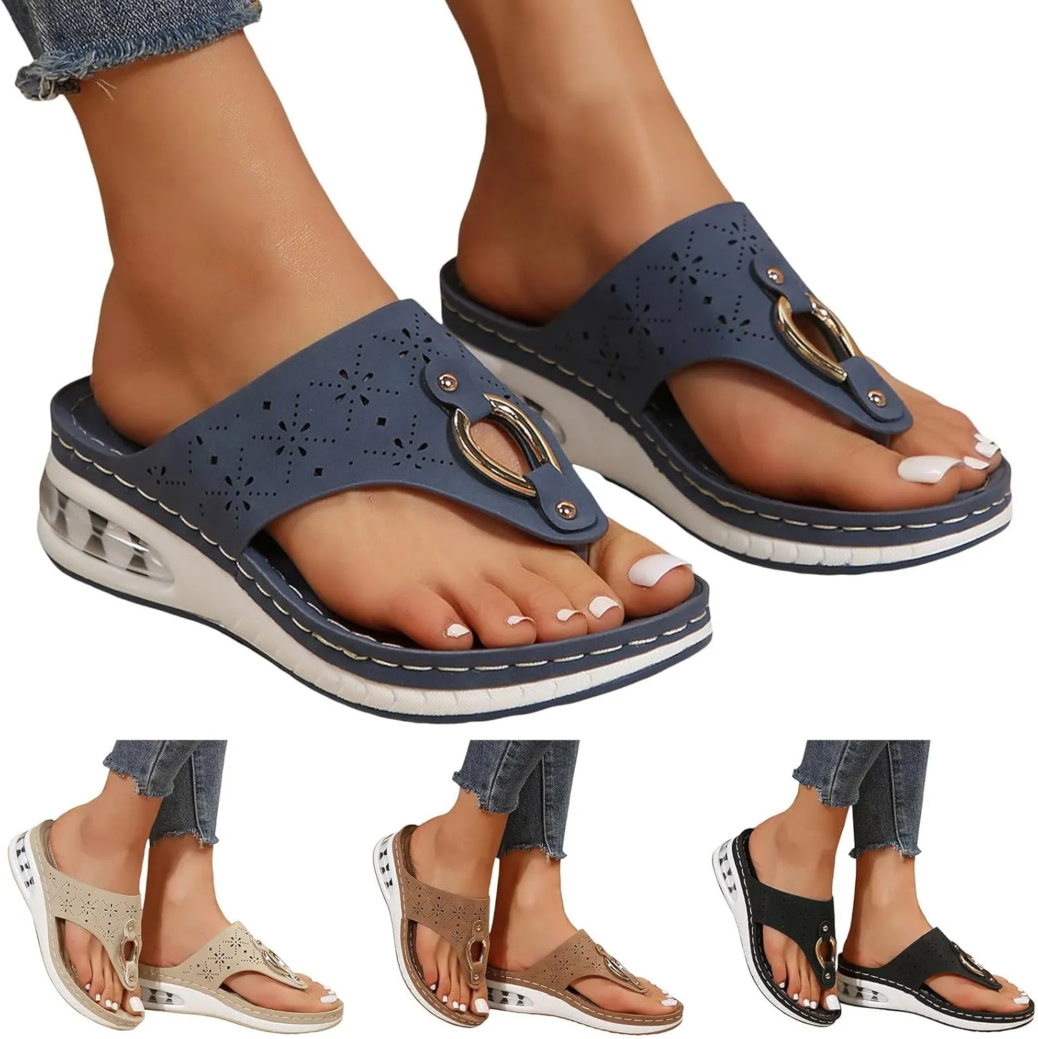 Dheva-C Orthopedic Sandals for Women,Womens Sandals with Arch Support Orthotic Sandals Flip Flops Wedge Walking Slippers Breathable Anti-Slip Sandals for Women Dressy Summer Travel Beach Flip Flops