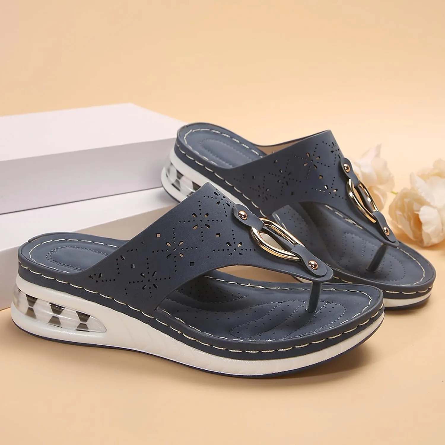 Dheva-C Orthopedic Sandals for Women,Womens Sandals with Arch Support Orthotic Sandals Flip Flops Wedge Walking Slippers Breathable Anti-Slip Sandals for Women Dressy Summer Travel Beach Flip Flops