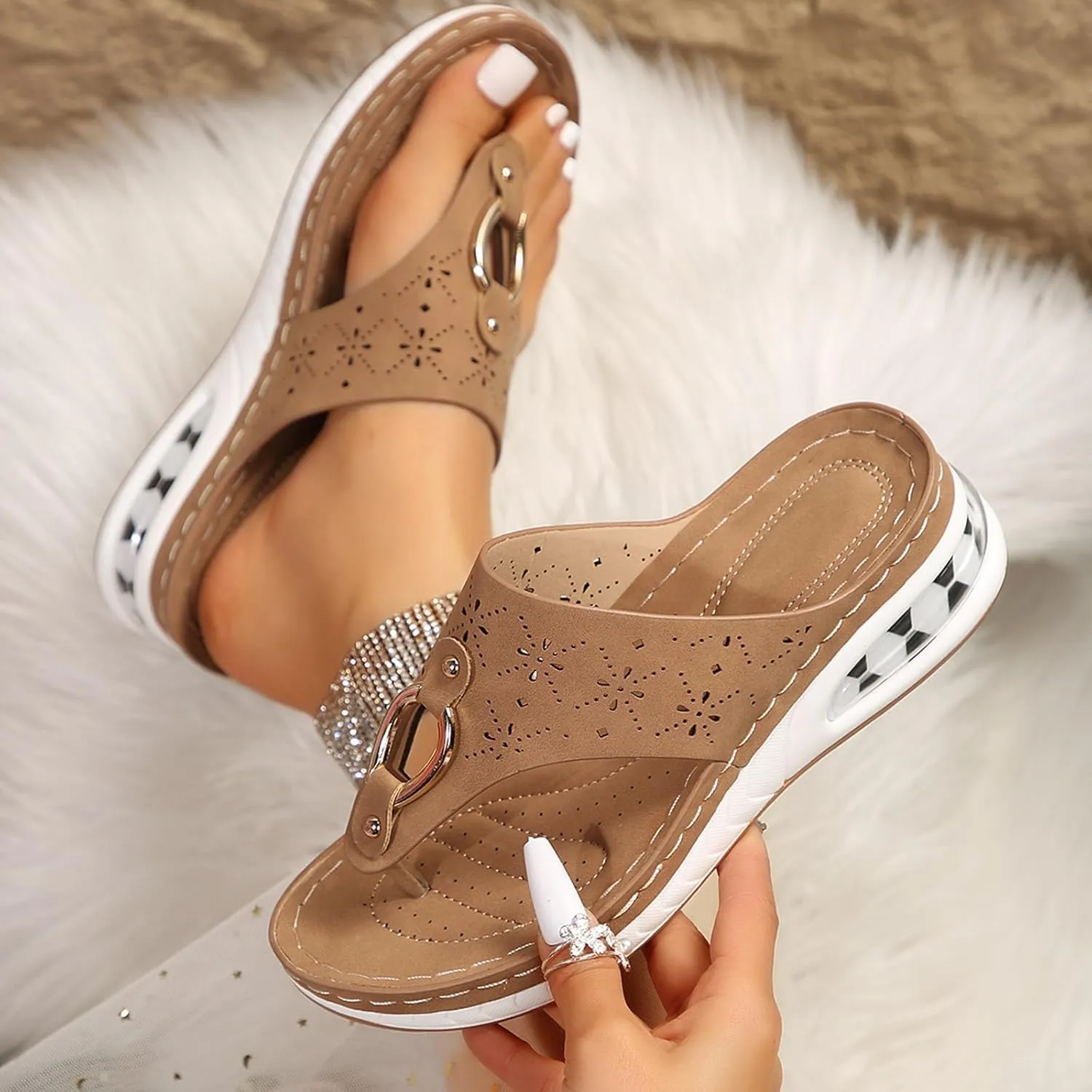 Dheva-C Orthopedic Sandals for Women,Womens Sandals with Arch Support Orthotic Sandals Flip Flops Wedge Walking Slippers Breathable Anti-Slip Sandals for Women Dressy Summer Travel Beach Flip Flops