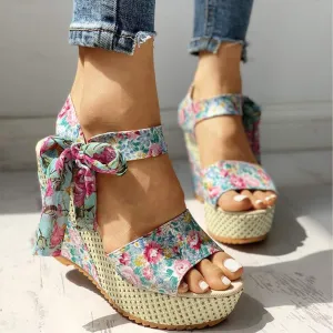 Dheva-C Wedge Sandals for Women Espadrilles Wedges Sandals Heels Open Toe Tie Lace Up Platform Ankle Strap Bowknot Summer Dress Sandals Beach Outdoor Shoes (Blue-c, 6)