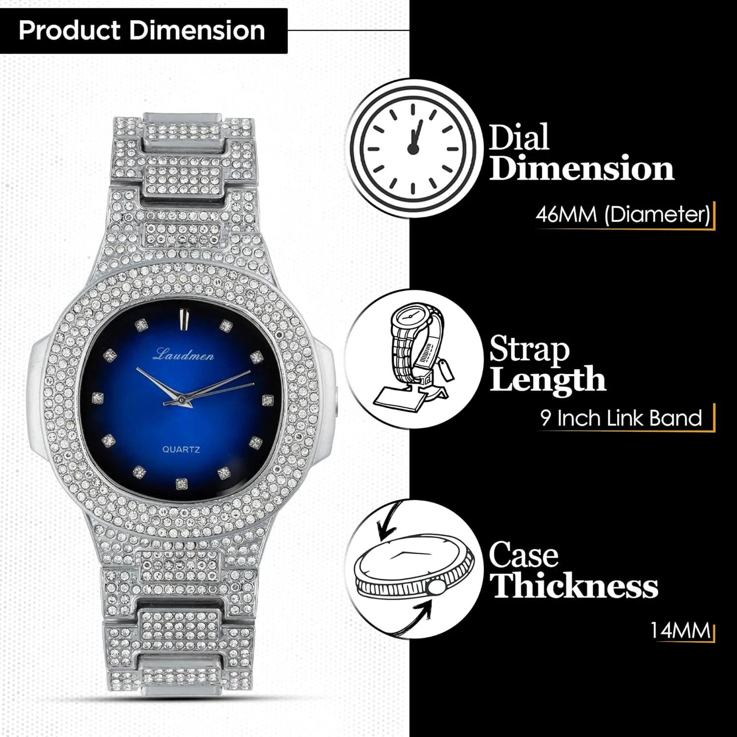 Diamond Solitaire Colorful Dial Heavy Gold Silver Plated Men's Quartz 46MM Square Dial Watch, Cuban Link 8 Inch Bracelet Set