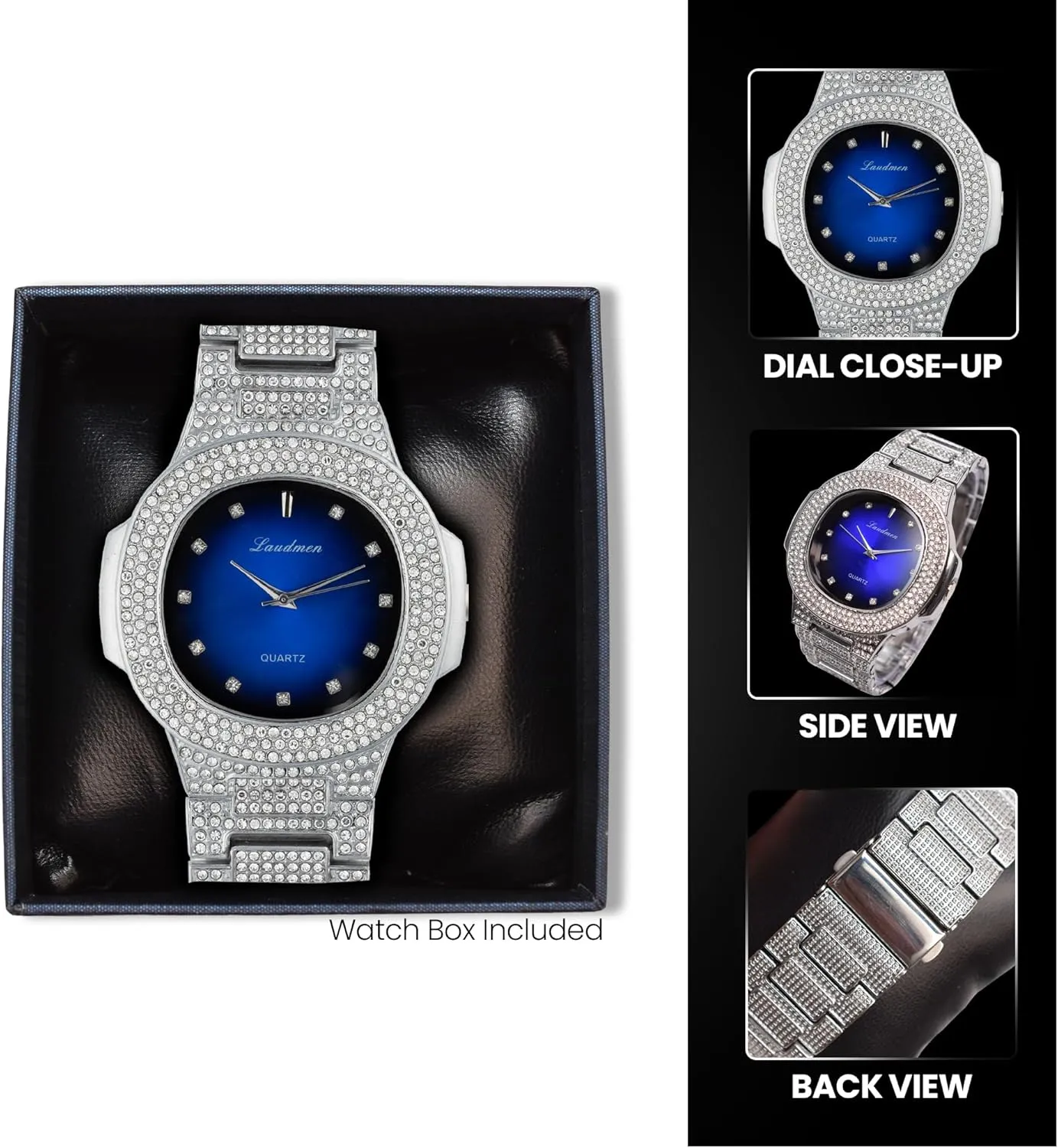 Diamond Solitaire Colorful Dial Heavy Gold Silver Plated Men's Quartz 46MM Square Dial Watch, Cuban Link 8 Inch Bracelet Set