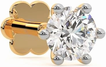 Diamond 14K Yellow Gold Nose Lip Labret Monroe Piercing Ring Screw Back Earring Lobe Tragus Helix F-G Color 6 Prong Stud for Women