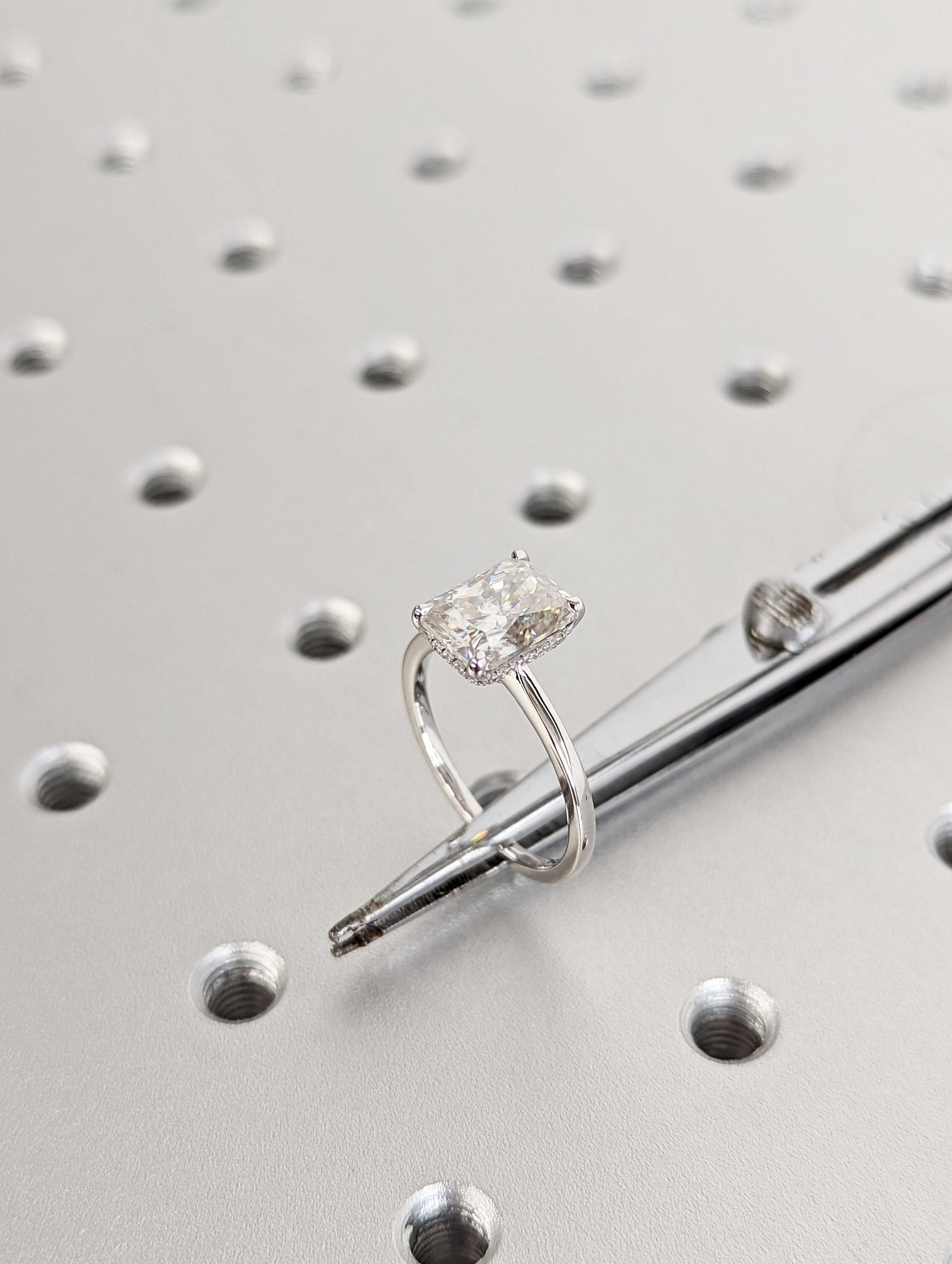 Diamond Hidden Halo Radiant Cut Solitaire Engagement Ring, Radiant Cut Engagement Ring, Radiant Cut Ring, 2.5 Ct Solid 14k Engagement Ring