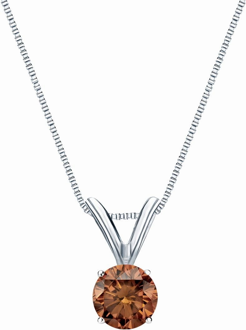 Diamond Wish 18k White Gold 4-Prong Basket Round-Cut Brown Diamond Solitaire Pendant (1/4 cttw, SI1-SI2)