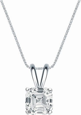 Diamond Wish IGI Certified 14k White Gold 4-Prong Basket Asscher-Cut Diamond Solitaire Pendant (1 CTTW, G-H, SI1-SI2)